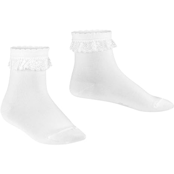 1 par Romantiska spetsstrumpor för barn, unisex, vita, bomull, förstärkta, fina, utan mönster, med volangkanter P