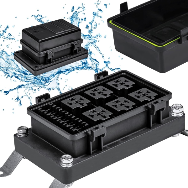 12V automatiskt vattentätt säkringsreläboxblock [6 Bosch Style Relä Hol