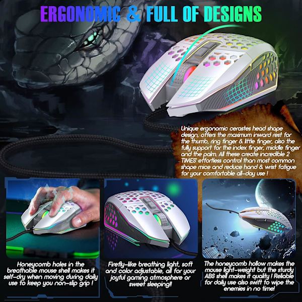Ergonomisk Gaming Mus - USB Wired Mus med 6 DPI Niveauer / Cust