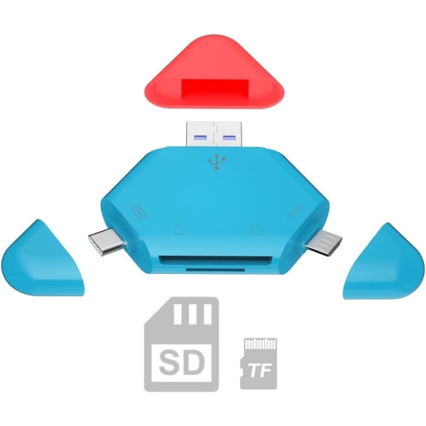 3 in 1 SD/TF-kortinlukija USB-C-, USB-A-, mikro- USB laitteille, Porta