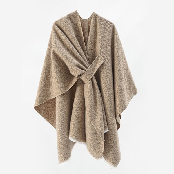 Dame Cape Sjal Cape Myk Cape Front Åpen Ull Stor Teppe Sjal Kasjmir Strikket Cape Cardigan Varm Genser Khaki