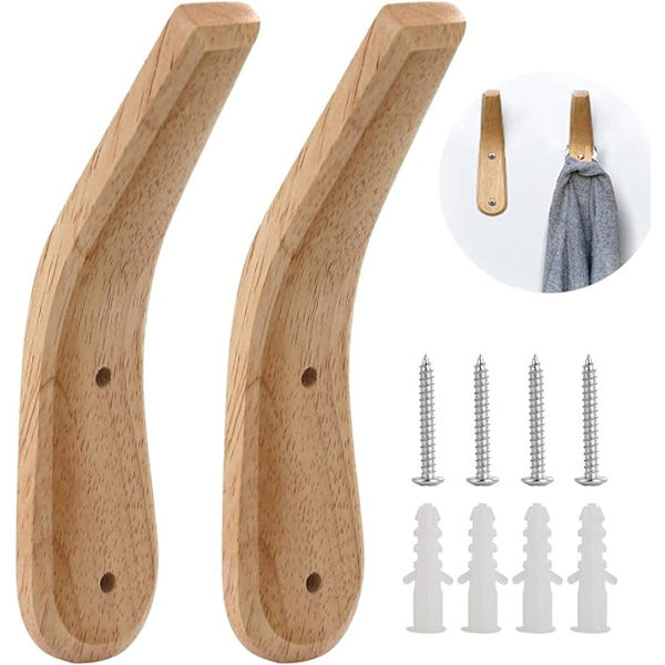 2-pack Träväggskrokar Väggklädkrokar Naturlig Bokträkrok Hatt Hatt Kappa Organiserare Hängare för Entré Kök P