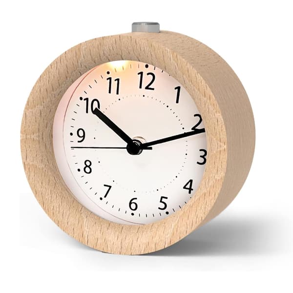 Batteridriven väckarklocka för morgon, analog träväckarklocka