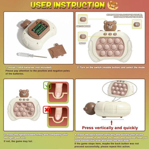 2 PACK Pussel Pop It Spelmaskin, Tryck Pops Bubblor Sensoriska Fidgets Leksak, Dekomprimering Genombrott