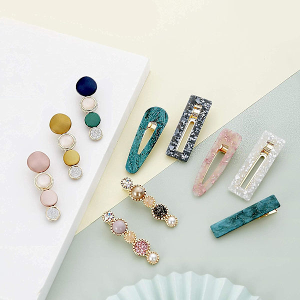 20 stk Håndlagde Akrylharpiks Perle Hårklipp Marmorform Geometrisk Rhinestone Hårklipp Elegant Gull Hårtilbehør N
