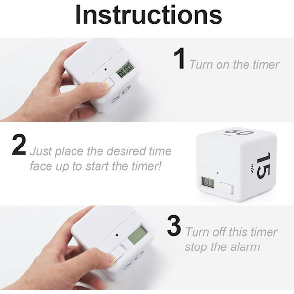Rubiks kube timer - hvit, 1-3-5-10 minutter