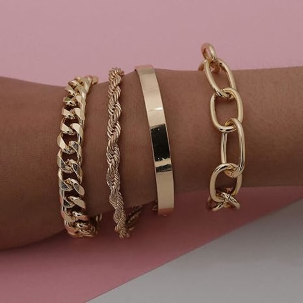 Söt Boho Guld Silver Kedja Armband Set för Kvinnor Justerbar C