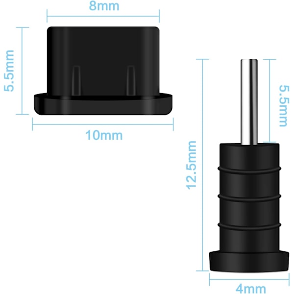 10 par USB-laddningsport dammskydd pluggar set USB typ C anti-damm pluggar för typ C laddning