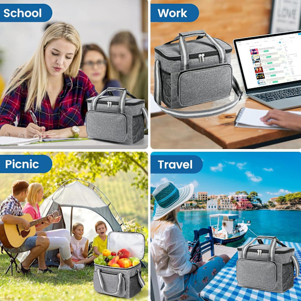 Harmaa 5L eristetty lounaslaukku, pehmeä eristetty kylmälaukku, naisten eristetty lounaslaukku, miesten