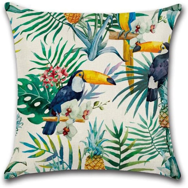 Utekuddöverdrag Set om 4 (45x45cm), Vattentäta Tropiska Växter Blommor Fåglar Mönster Kuddöverdrag för Soffa