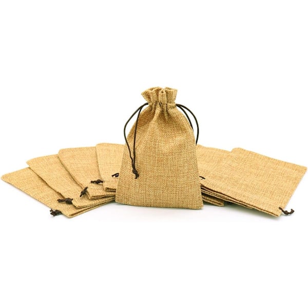 Khaki 30 kpl 10 x 15 cm pellavapussit, uudelleenkäytettävät lahjapussit, säkit kiristysnyörillä