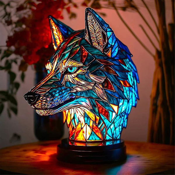 (Wolf) Varmt Djur Bordlampa Färgat Glas Färgat Nattlampa Retro Skrivbordslampor Julgåva D