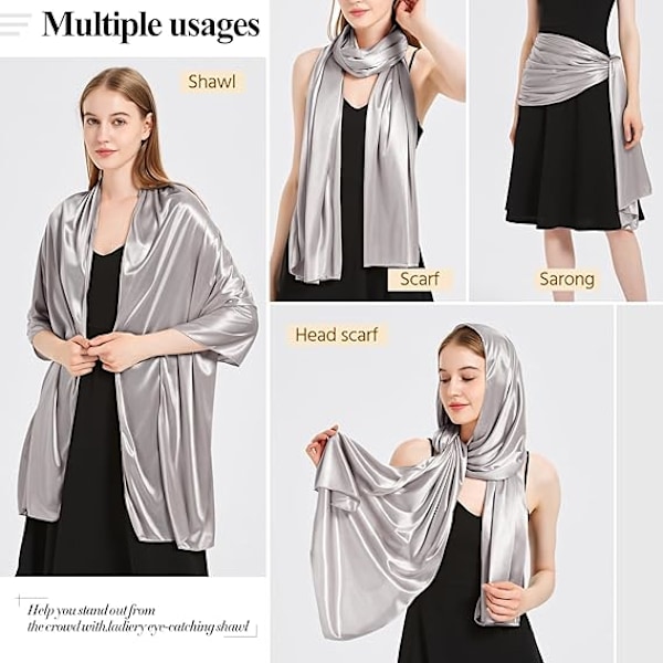 Svart satengskjerf sjal kvinner bryllupssjal egnet for aftenkjole elegant chic sjal