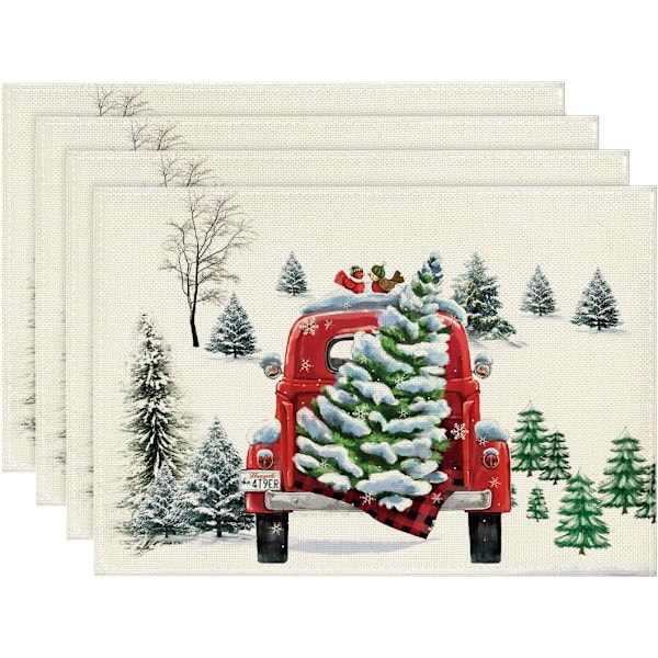 (B)Christmas Placemats Set of 4, Snowman, Red Pine Sashes, Holiday Decor, Placemats, Washable for Kitchen, Dining T