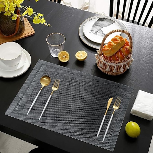 5 (Grå) Elegante Pladsemåtter 45 x 30 cm til Middag, Frokost, Morgenmad Enheder - Vaskbar Varme