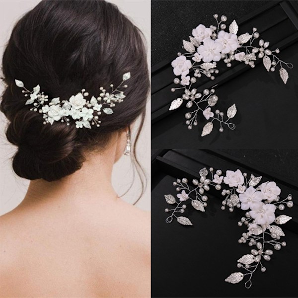Sølv#E Bryllup Krystall Hårranker Blomst Blad Hårpynt Bryllup Hårtilbehør For Brud