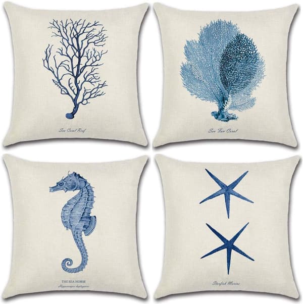 (Blå) Sæt af 4 - Polyester Linen Pudebetræk Bil Pudebetræk til Sofa Seng Hjemmeindretning Sæt, 45 x 45 cm (Stjerne