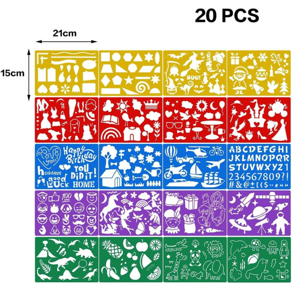 20 stycken ritschabloner, färgade plastmålningsschabloner för