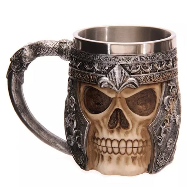 Viking Skull Kaffe Krus Rustfritt Stål Ølkrus Gave til Menn Farsdag Gaver, Halloween 3d Skul