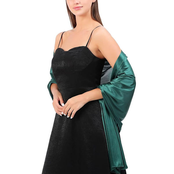 Dame sateng silkesjal og kappe 200*70CM Dark Green