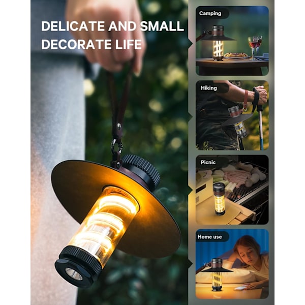 Sølv Oppladbart Campinglykt, LED Retro Campinglampe Re E