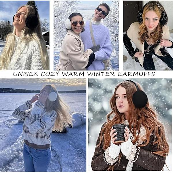 2 par Termiska Öronmuffar för Kvinnor, Svart+Vit, Vinter Öronmuffar för Kvinnor Utomhus A