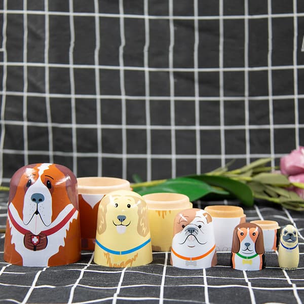 5 st. Cartoon Dogs Ryska Nesting Dolls, ​Trä Matryoshka Ryska Dockor Staplingsdockset för Barn Heminredning