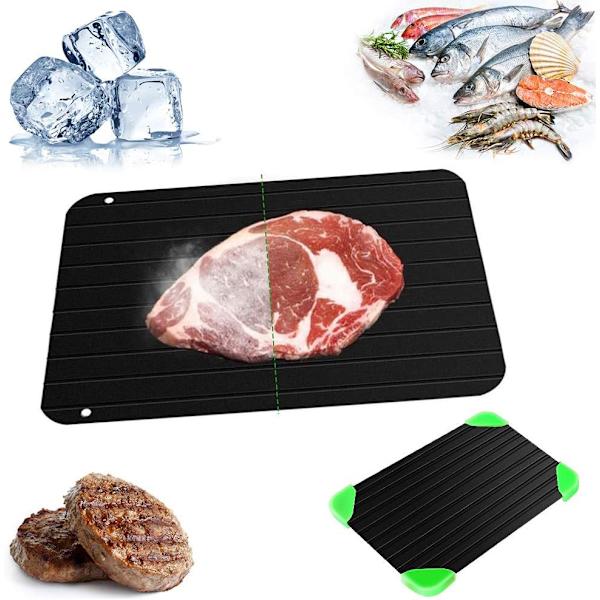 Nopea Pakasteiden Sulatuslevy (29,5x20,8x0,2CM), Uurreilla ja 4 Matolla - Ilman Sähköä, Mikroaaltouunia, Kuumaa Vettä