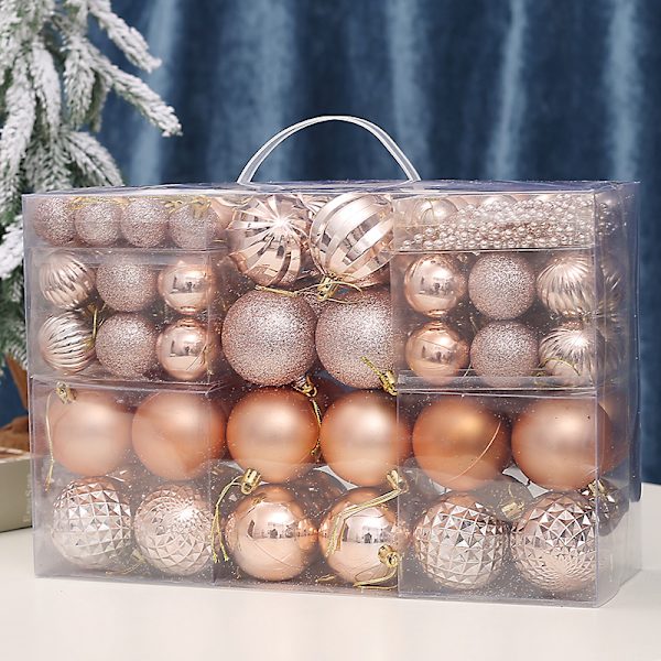93 kpl Rose Gold Joulukuulaa, Kestävästä Muovista Joulukoriste Sisä- ja Ulkokäyttöön, Puun Koristeluun, Koristeellinen M