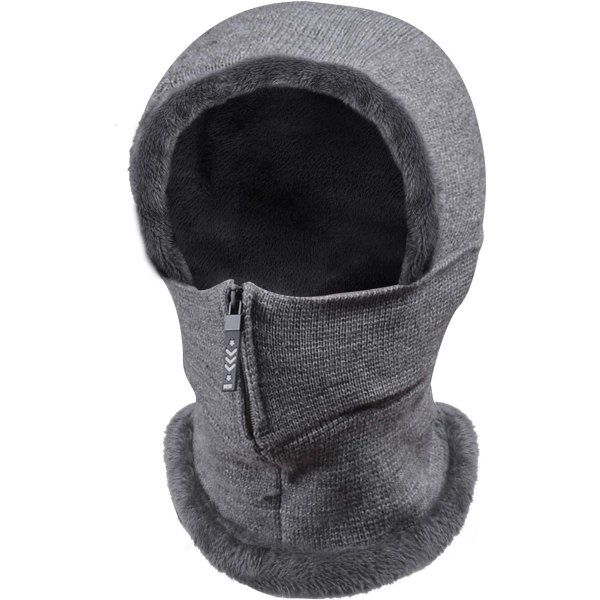 (Grå)Winter Warm Balaclava Hat, Elastic Neck Gaiter Beanie, Fac