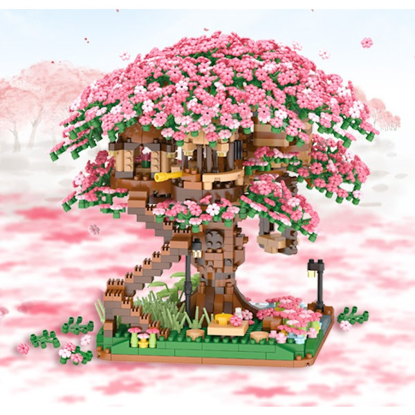 1 st Mini Körsbärsblommande Bonsai-träd Byggstenssats, Sakura Botanisk Samling Byggsats för Vuxna, Kompatibel