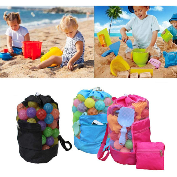 Sæt med 3 Store Netposer, Foldbar Rygsæk Strandlegetøjs Opbevaringsnetpose til Tøj, (Ingen Legetøj Inkluderet) Legetøj, Håndklæde, U