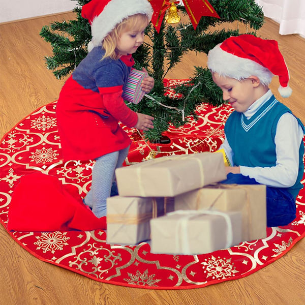 Röd Julgransskjort Julmattan 120cm Julgransskjort Plysch Topp Röd Julgransskjort med Stor A