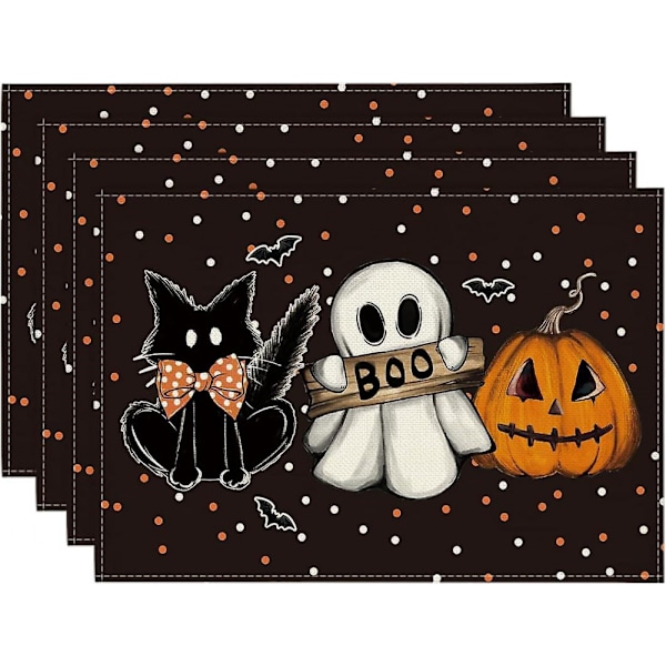 4 st Halloween Spöke Pumpa Katt Boo Placemats, 30*45cm Säsongsbetonade Höst Bordsmattor För Fest Kök