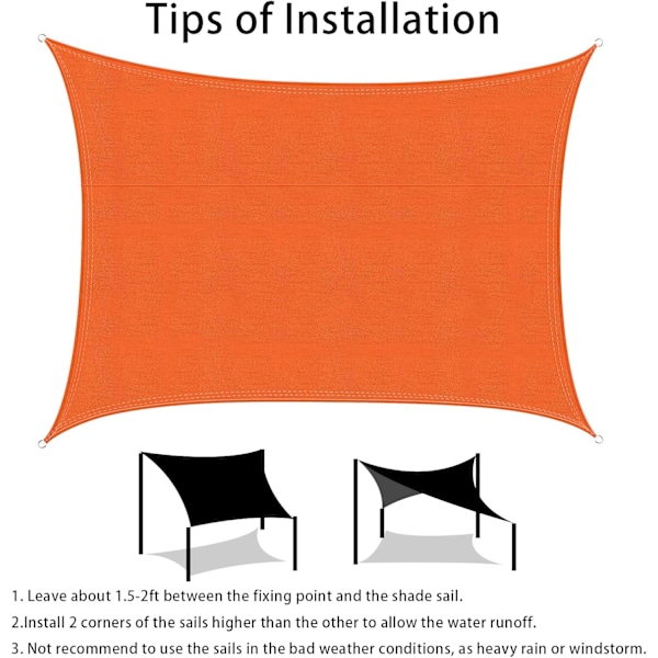 Solseil, vannavstøtende, 4 x 3 m, polyester, rektangulær, oransje
