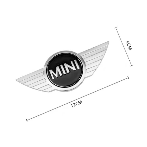 2 kpl MINI-logomerkkiä (musta etiketti, hopeiset siivet) Takaluukun kannen embleemi kromattu konepelti