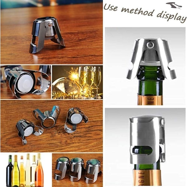 4 Stykker Champagne Prop, Champagne Propper i Rustfrit Stål, Mousserende Vin, Ingen Skarpe Kanter, Ingen Lækager, Intet Spild