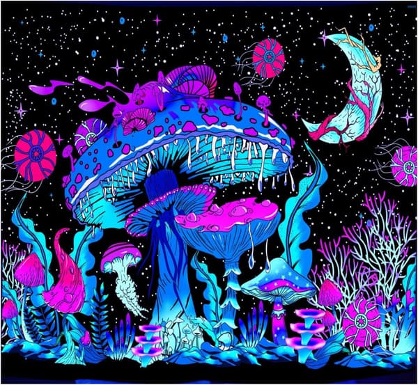 Gobeläng, Blacklight-affischer, gobeläng för sovrum, svampposter, lysande måne rolig växt