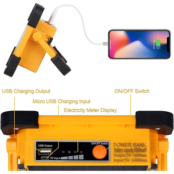 Oppladbar LED-flomlys, 60W 4 moduser LED-byggeplasslys