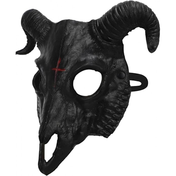Goottilainen vuohipään kallo naamio (musta) Oinas sarvet Eläimen kallo naamio Cosplay Halloween koriste rekvisiitta