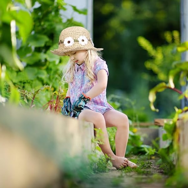 Flickor Halmhattar Fällbar Solhatt med Blomdekoration Sommar