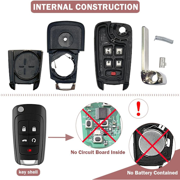 2 stk. nøglefjernbetjening erstatning 5 knapper til Chevy Cruze Camaro Impala Equinox GMC Terrain Buick Rega