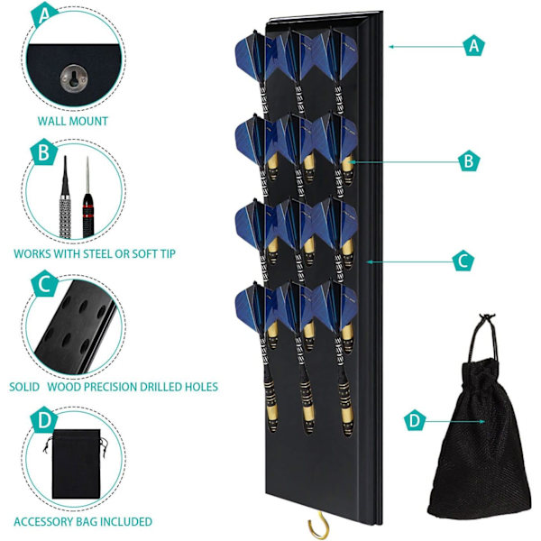 Dartbrett i massivt tre med oppbevaringsboks for tilbehør, kompatibel med alle sisal- og elektroniske dart, omgivelser og skap N