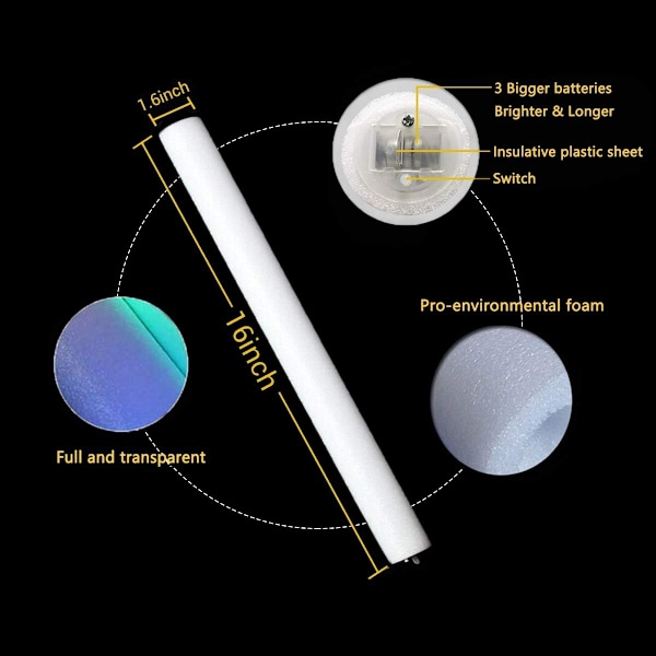 Bulk Glow Sticks - 24 LED-skumglowsticks med 3 blinkende effektmoduser, glød i mørket