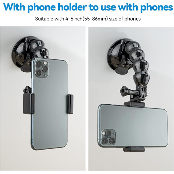 360° roterande flexibel bilsugkoppshållare för Go Pro Hero 11 10 Insta360 X3 DJI Action 3 iPhone