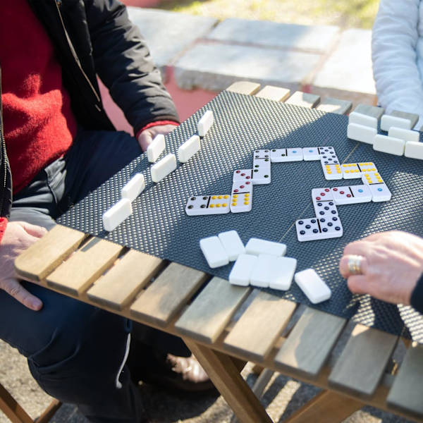 Dubbla Sexor Dominobrickor, 28 Färgade Prickar Domino Spelset med Tennask, Klassiska Familjespel för Barn