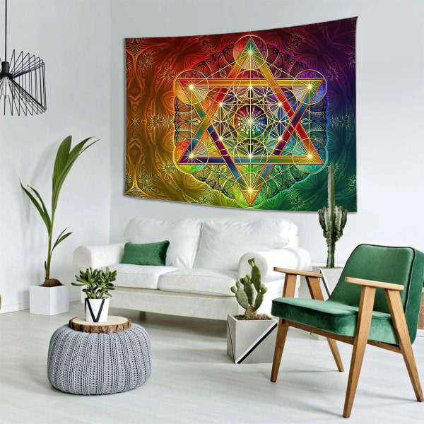 Kuutio Merkabahin ja Flower of Life Boutiquen Tapestry Wall T:n kanssa