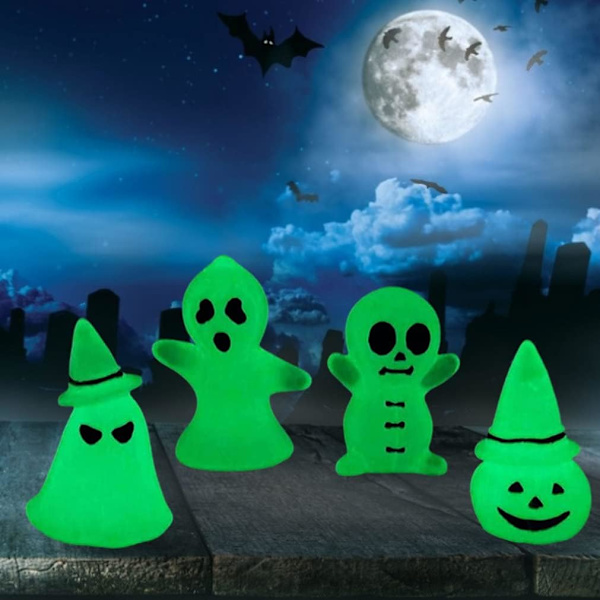 Halloween-hehkuornamentti, miniatyyrihaamuornamenttipatsas, hartsihaltiatarhakoriste, 4-pakkaus Halloween O