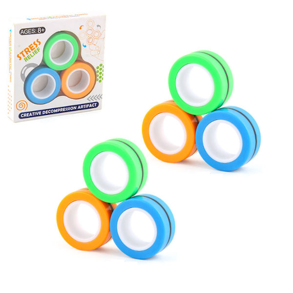 6-pack ANTI-STRESS MAGNETISKA RINGAR Heta magnetiska freestyler-ringar - Blandade färger