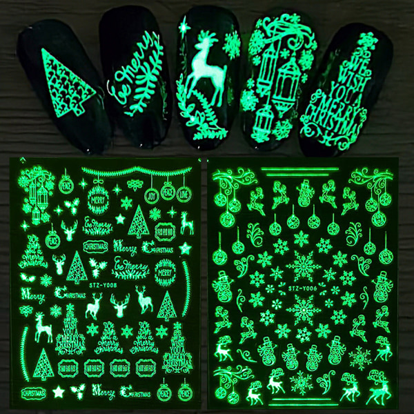 Christmas Glow in the Dark Nail Stickers Nail Art 9 Sheets Self-